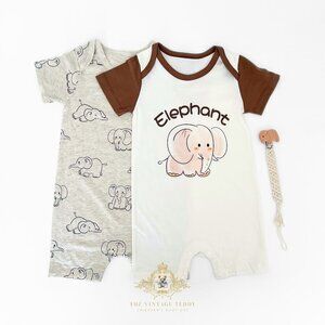 NWT Cute Baby One-piece Sleep N' Play Rompers Baby Elephants 2 Piece Set 12-18M